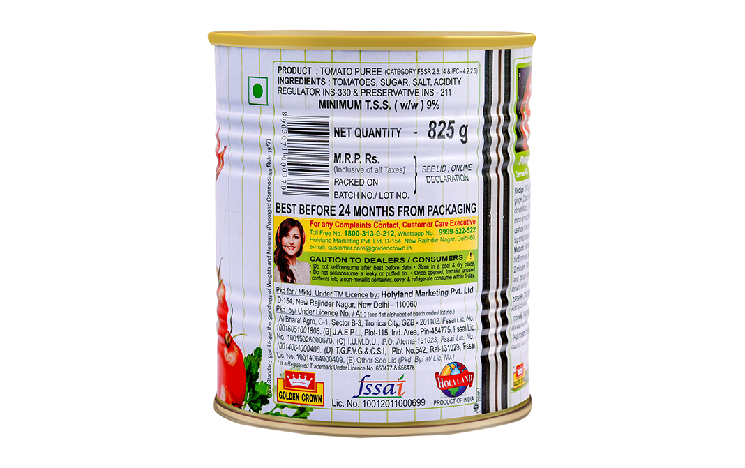 Golden Crown Tomato Puree    Tin  825 grams